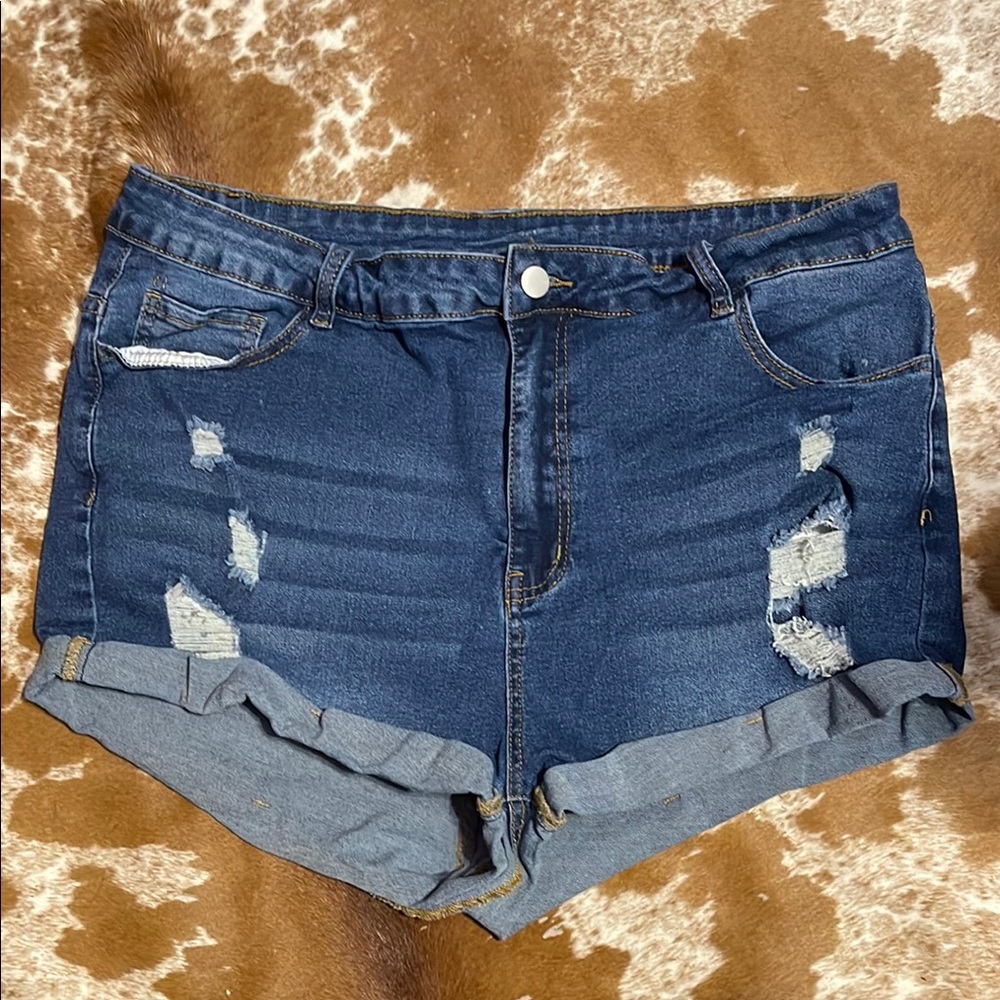 SHEIN Blue Jean Shorts Distressed High-Waisted